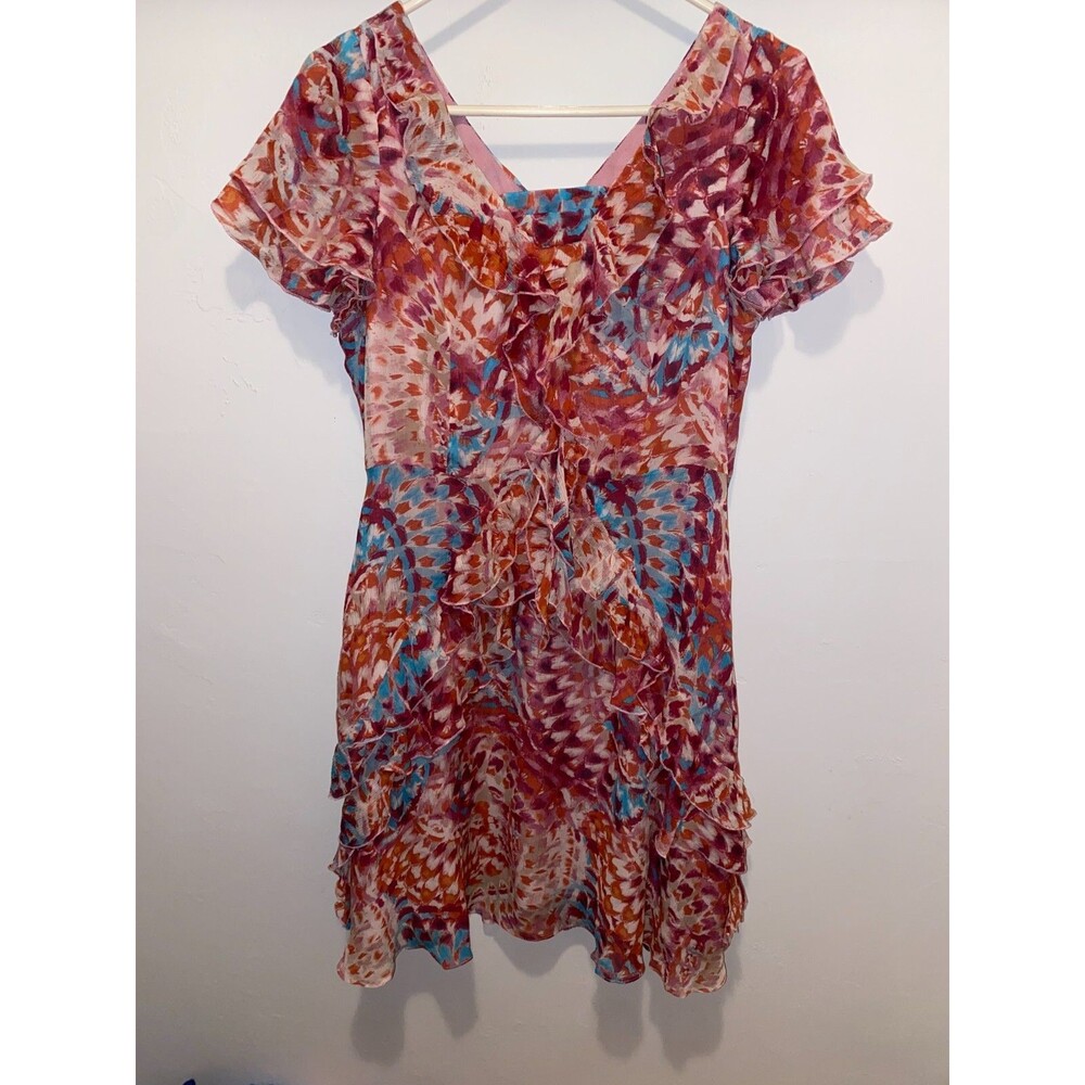 Sundance 100% Silk Floral Midi Dress Boho Women’s Size P10 Floral Geometric Red